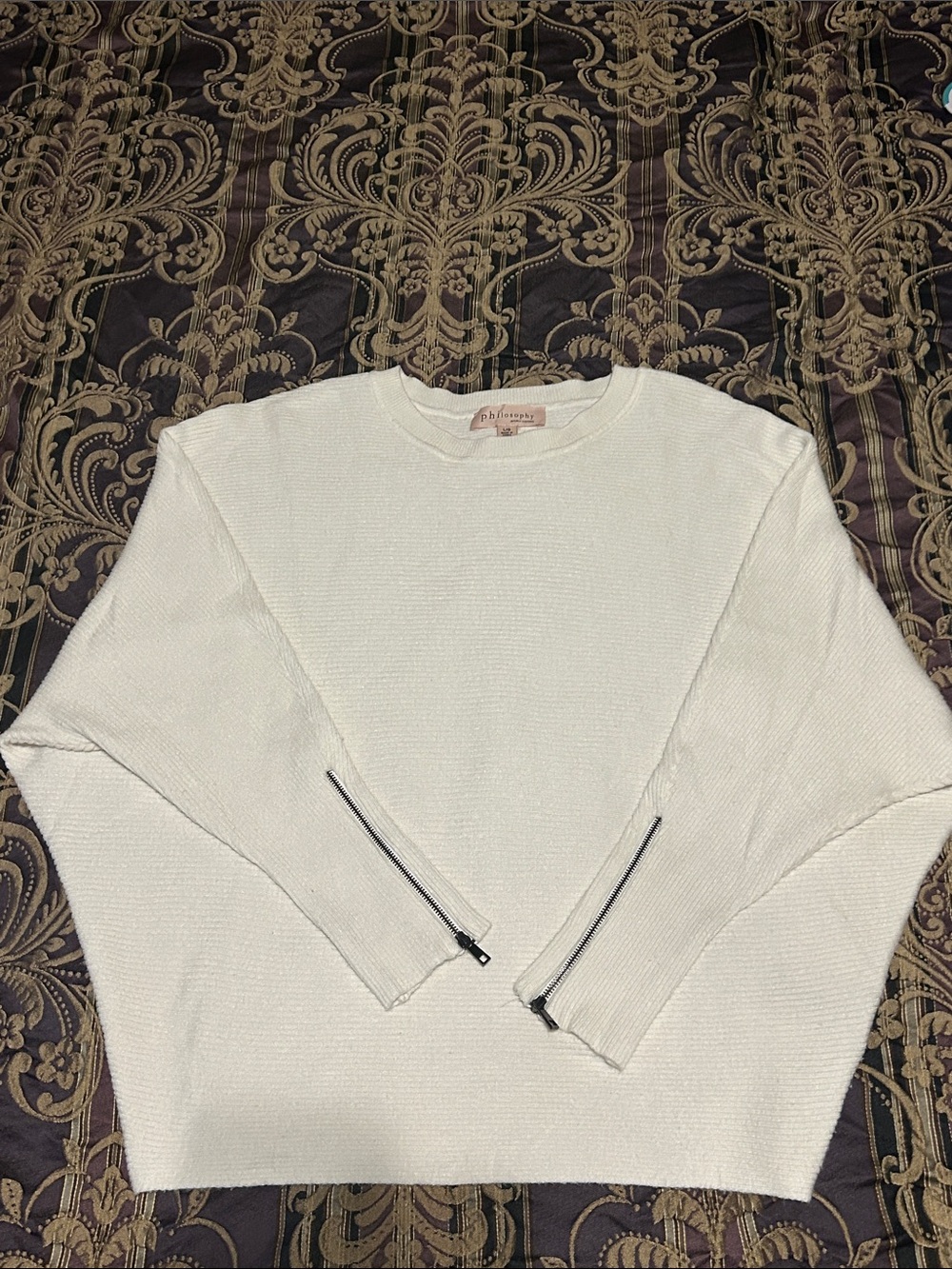Philosophy Republic Clothing Batwing Women’s Cream Zip-Sleeve Sweater Large